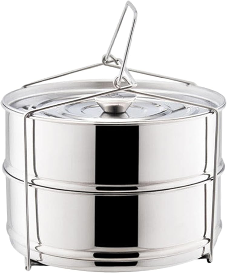 وعاء بخار فولاذي مقاوم للصدأ قابل للتركيب من طبقتين مع غطاء، سعة كبيرة للخضروات والشوربات والمأكولات البحرية - Image 1