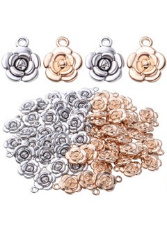 BronaGrand BronaGrand Rose Charm Pendant,60pcs Alloy Rose Flower Charms Flower Bead Charms Craft Supplies for Jewelry DIY Necklace Earrings Bracelet Making Accessory,Antique Silver and Gold  - Image 1