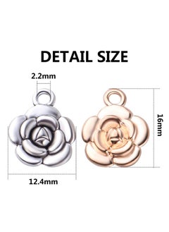 BronaGrand BronaGrand Rose Charm Pendant,60pcs Alloy Rose Flower Charms Flower Bead Charms Craft Supplies for Jewelry DIY Necklace Earrings Bracelet Making Accessory,Antique Silver and Gold  - Image 3