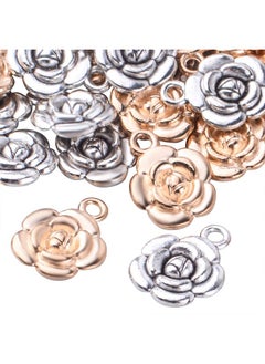 BronaGrand BronaGrand Rose Charm Pendant,60pcs Alloy Rose Flower Charms Flower Bead Charms Craft Supplies for Jewelry DIY Necklace Earrings Bracelet Making Accessory,Antique Silver and Gold  - Image 4