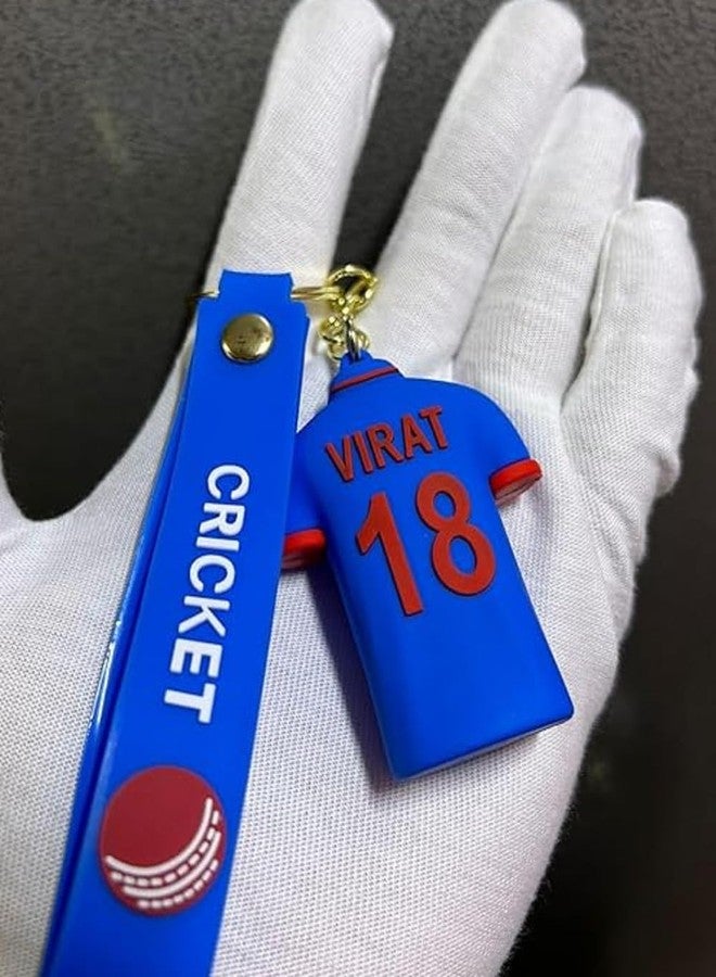 India Cricket Team Jersey Keychain with Cricket Ball Design, Blue Silicone Strap, Number 18 Jersey - Image 5