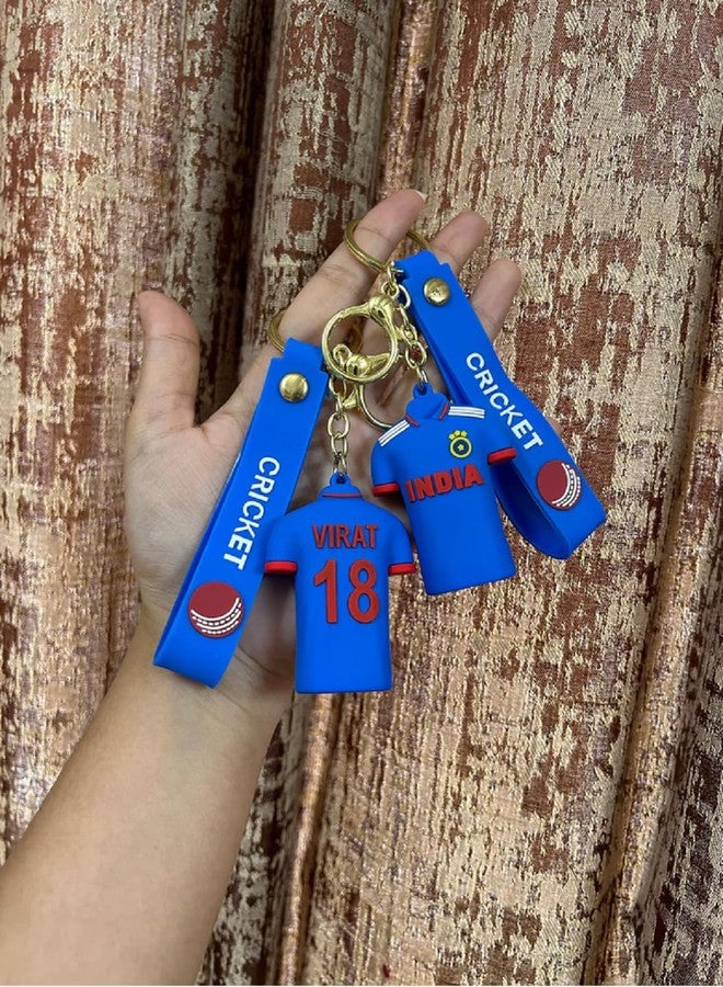 India Cricket Team Jersey Keychain with Cricket Ball Design, Blue Silicone Strap, Number 18 Jersey - Image 4