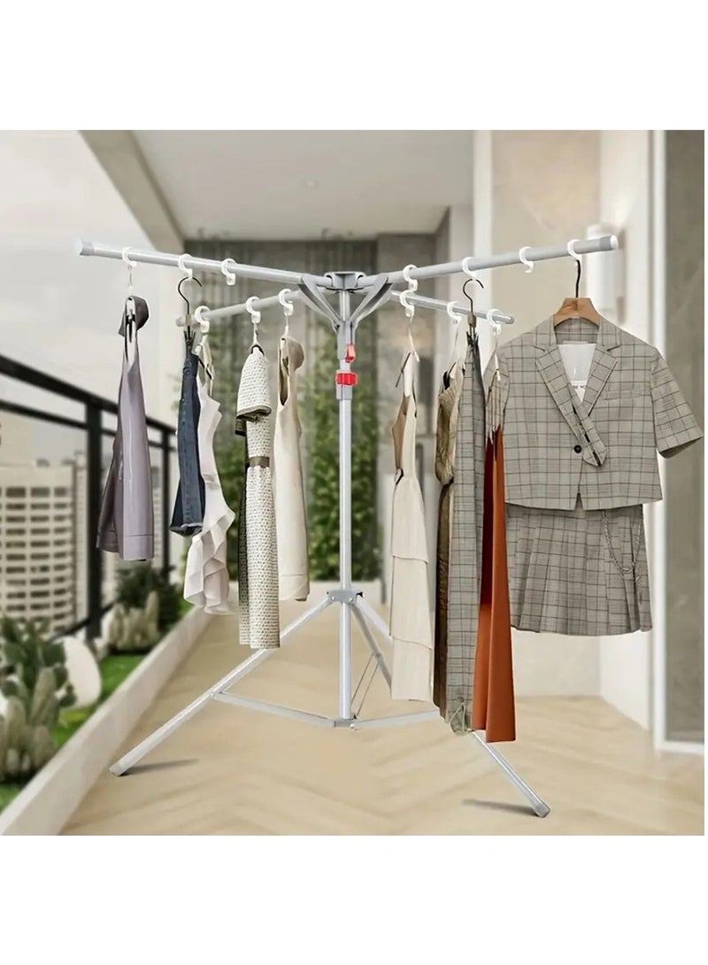 Hihonor Foldable Metal Clothes Drying Rack, Adjustable Height, Portable Space-Saving Laundry Airer with Windproof Hooks & Sock Clip for Indoor/Outdoor Use, Quick Install (Grey) - Image 1