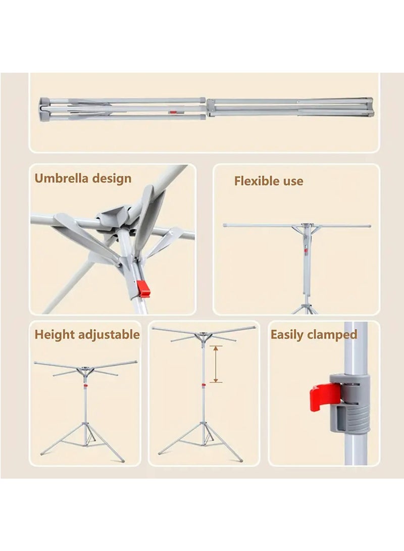 Hihonor Foldable Metal Clothes Drying Rack, Adjustable Height, Portable Space-Saving Laundry Airer with Windproof Hooks & Sock Clip for Indoor/Outdoor Use, Quick Install (Grey) - Image 2