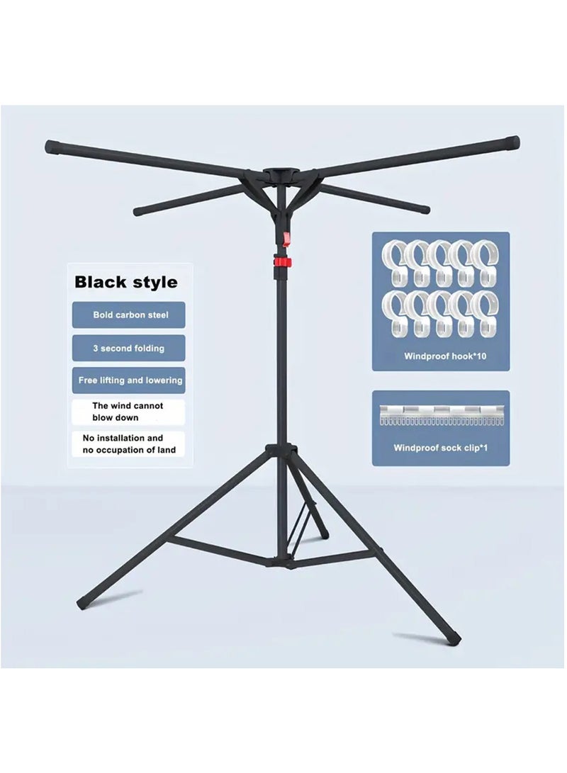 Hihonor Foldable Metal Clothes Drying Rack, Adjustable Height, Portable Space-Saving Laundry Airer with Windproof Hooks & Sock Clip for Indoor/Outdoor Use, Quick Install (Grey) - Image 5