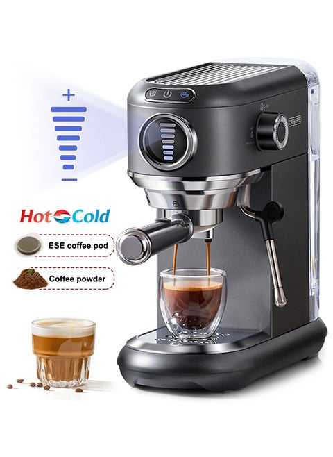 Espresso Coffee Machine Hot Cold Brew 19Bar Cappuccino Maker With 7 Levels Water Volume Adjustment And Milk Frother For ESE Pods And Powder 1.1L