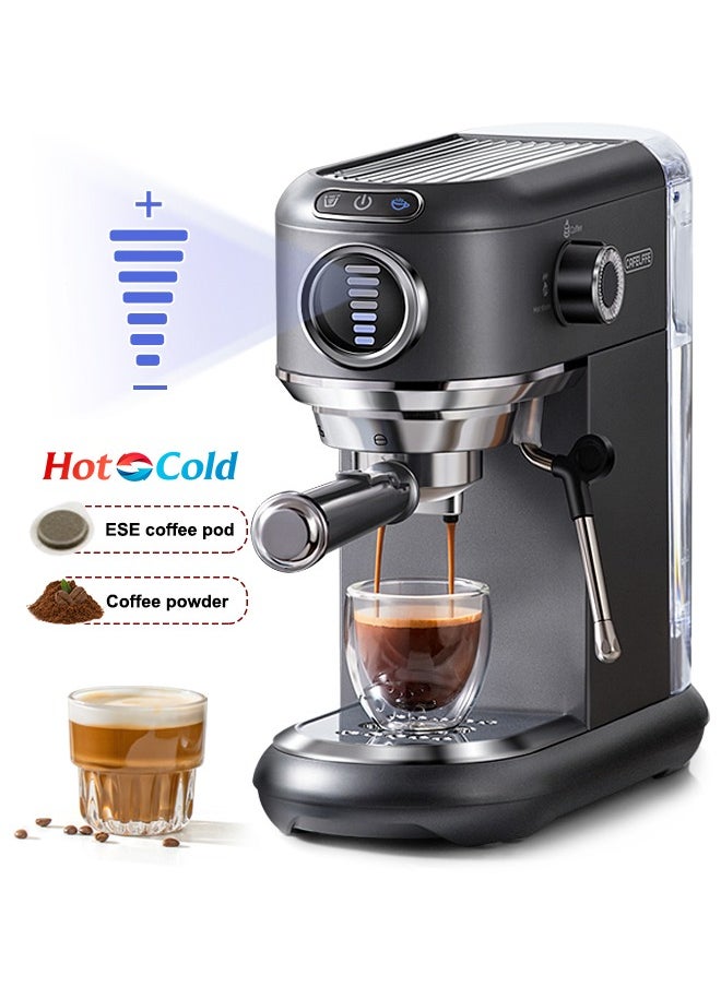 Cafelffe Espresso Coffee Machine Hot Cold Brew 19Bar Cappuccino Maker With 7 Levels Water Volume Adjustment And Milk Frother For ESE Pods And Powder 1.1L 