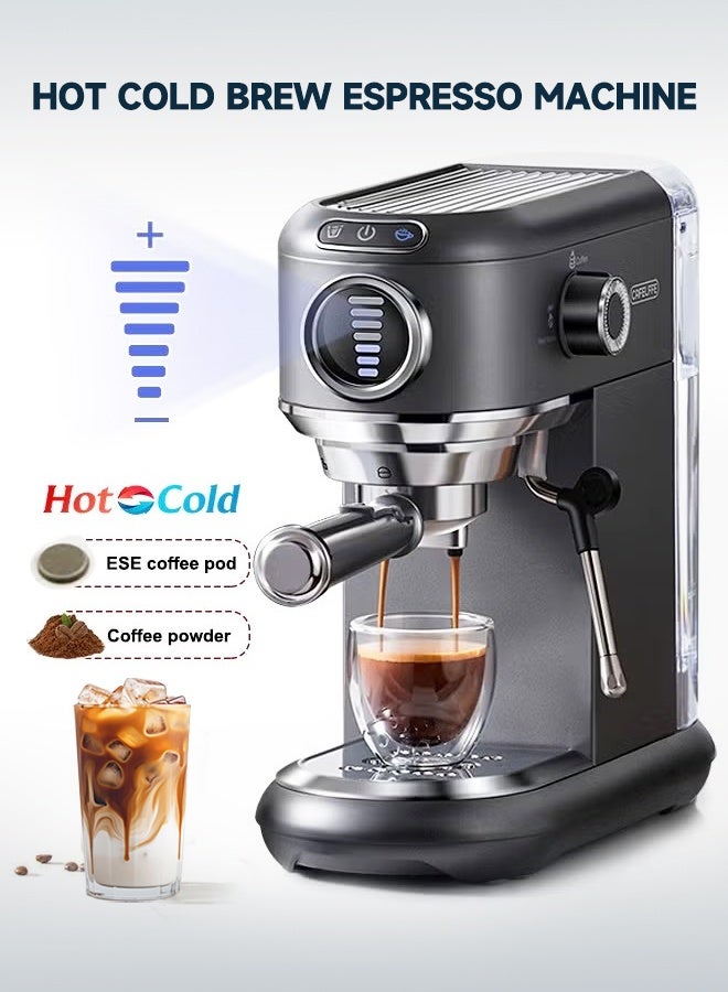 كافلف ماكينة صنع قهوة اسبريسو ساخنة وباردة 19 بار ماكينة صنع الكابتشينو مع 7 مستويات لضبط حجم الماء ورغوة الحليب لقرون ESE ومسحوق 1.1 لتر - Image 1