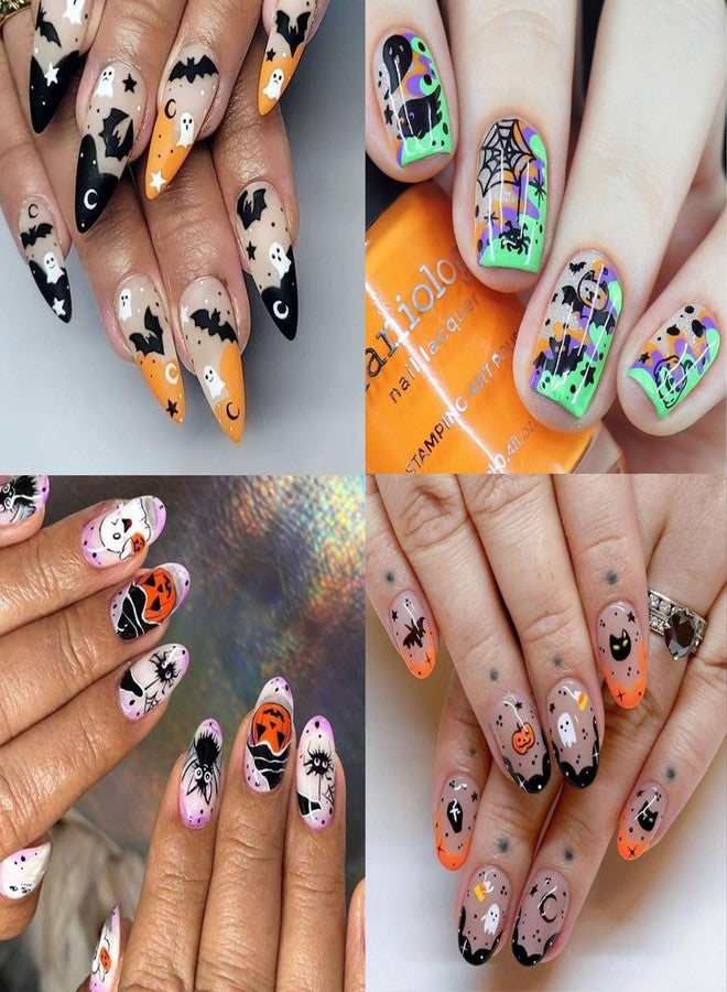 LRKNNO 24 Sheets Halloween Nail Art Stickers 3D Self-Adhesive Nail Decals Ghost Pumpkin Bat Cat Skull Nail Designs Sticker Spooky Witch Spider Ghost Nail Stickers for Women Girls Acrylic Manicure Supplies - Image 5