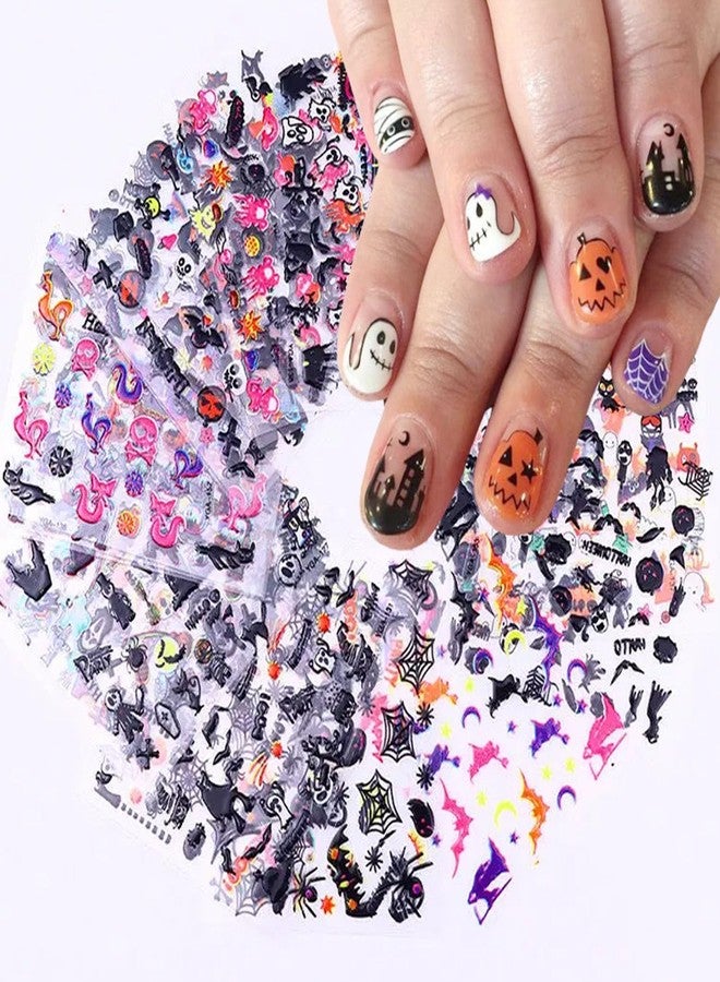 LRKNNO 24 Sheets Halloween Nail Art Stickers 3D Self-Adhesive Nail Decals Ghost Pumpkin Bat Cat Skull Nail Designs Sticker Spooky Witch Spider Ghost Nail Stickers for Women Girls Acrylic Manicure Supplies - Image 1