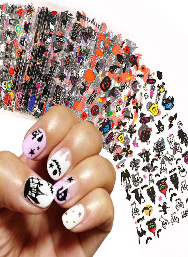 LRKNNO 24 Sheets Halloween Nail Art Stickers 3D Self-Adhesive Nail Decals Ghost Pumpkin Bat Cat Skull Nail Designs Sticker Spooky Witch Spider Ghost Nail Stickers for Women Girls Acrylic Manicure Supplies - Image 2