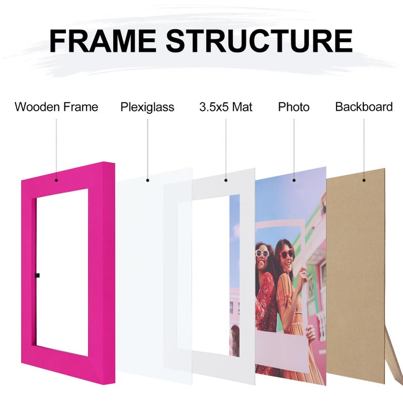 Vittanly 4x6 Picture Frame  Display Pictures 3.5x5 with Mat or 4x6 without Mat  Engineered Wood with Shatter Resistant Plexiglass  Photo Frame for Wall or Table Top Display  Rose Red  1 Pack - Image 2