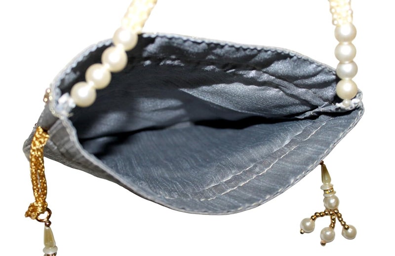 MILAN'S CREATION : Pearl & Zardosi Potli Bag Hand Embroidery Drawstring Potli Women's Handbag Purse With Pearl Handle & Tassel Purse - Image 5