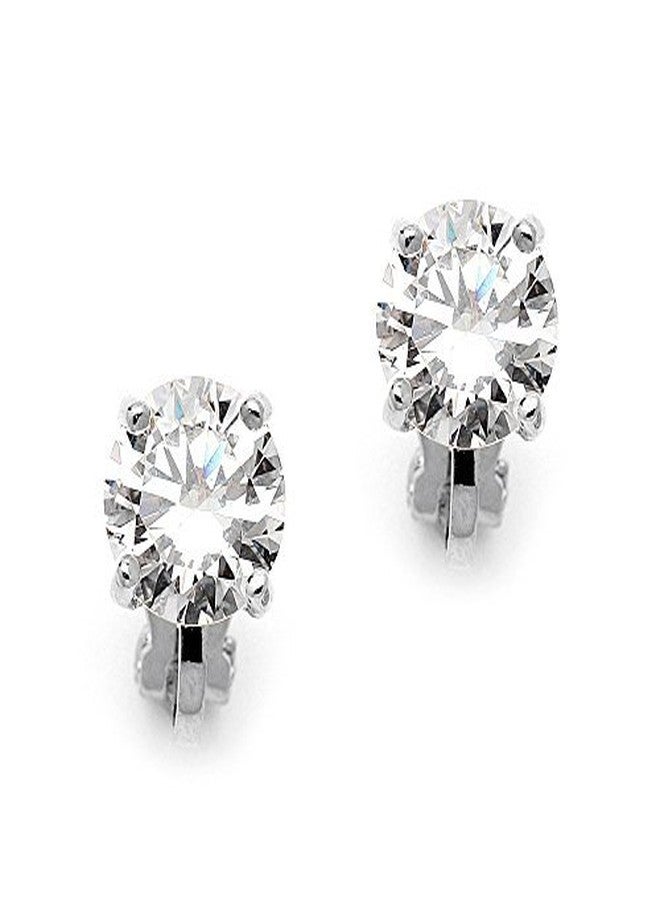 Mariell Cubic Zirconia Crystal Wedding Clip On Stud Earrings for Women, 2 Carat CZ Jewelry For Brides