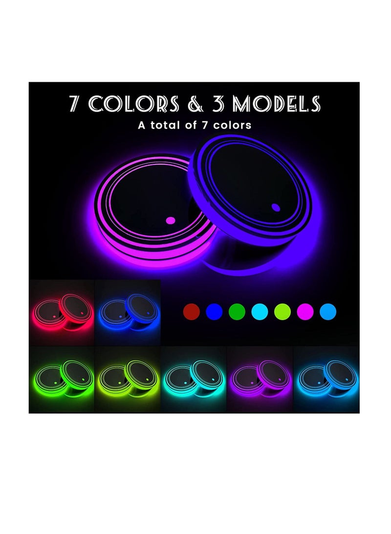 SYOSI Universal Vehicle Light Up LED Cup Holder Lights Insert Coaster Ring for Two Button Control, Seven Color Variations Mat Luminescent Cup Pad Atmosphere Lamp Decoration Light 2Pcs - Image 5