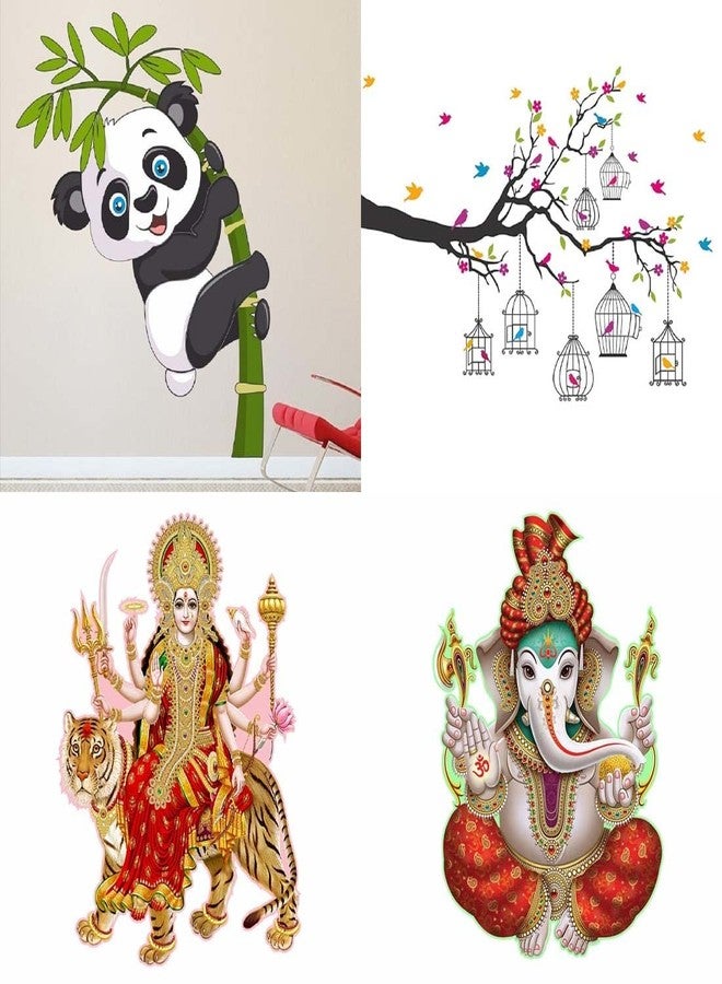 Merical Baby Panda, Branches Flowers & Bird Cages, Sherawali Maa, Ekdant Wall Decor Stickers for Living Room, Hall,Bed Room, Home Temple and Kids Room. - Image 1