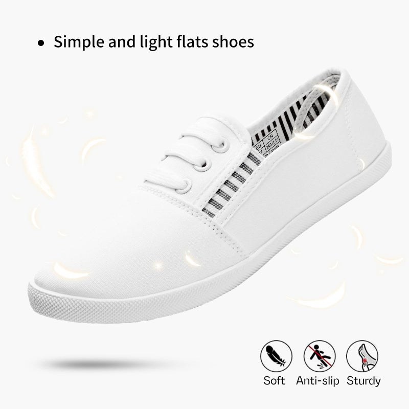 Shupua Women's Canvas Slip on Sneakers Casual Slip on Walking Shoes Womens Tennis Shoes Flat Dress Shoes Non Slip Work Shoes(White.us8) - Image 4