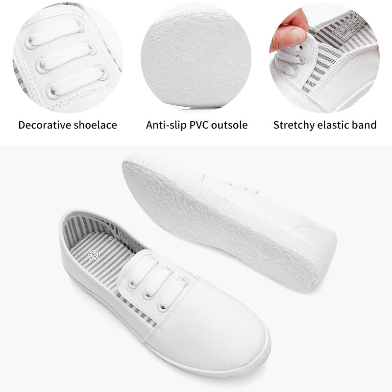 Shupua Women's Canvas Slip on Sneakers Casual Slip on Walking Shoes Womens Tennis Shoes Flat Dress Shoes Non Slip Work Shoes(White.us8) - Image 5