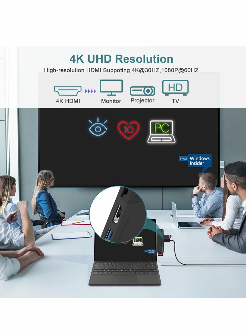 محطة إرساء Surface Pro 8 Hub مع HDMI 4K ، USB-C Thunderbolt 4 (عرض + بيانات + شحن PD) ، USB 3.0 ، USB C (بيانات) ، LAN بسرعة 100 ميغابت ، صوت ، فتحة بطاقة SD + TF ، عرض ثلاثي لجهاز Microsoft Surface Pro 8/Pro X - Image 3