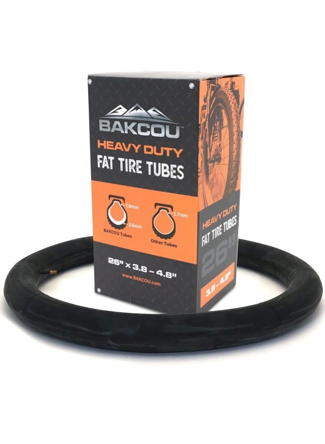 Bakcou Fat Tire Bike Tube, 26 x 4 Inch, Heavy Duty, Schrader Valve, Black. Perfect for e Bike, Fat tire Electric Mountain Bike or Any Bike. One Tube Included. - Image 1
