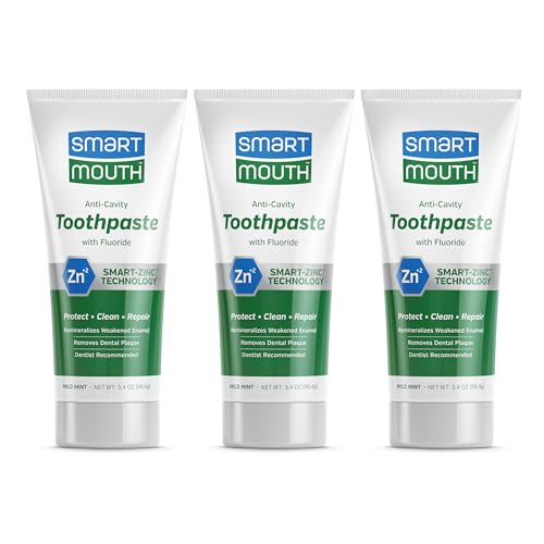 SmartMouth Anti-Cavity + Zinc Toothpaste - Fluoride Toothpaste for Cavity Prevention - Remineralizes Enamel - Sensitive Whitening - Alcohol-Free, Sugar-Free & Gluten-Free - 3.4 oz, 3-Pack - Image 1