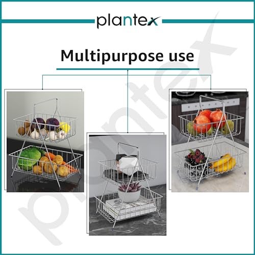 Plantex Fruit Basket for Dining Table/2-Tier Fruit Stand for Kitchen/Vegetable Basket Stand – Chrome (30 x 30 x 35 cm) - Image 3