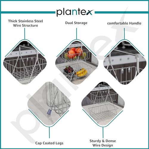 Plantex Fruit Basket for Dining Table/2-Tier Fruit Stand for Kitchen/Vegetable Basket Stand – Chrome (30 x 30 x 35 cm) - Image 4