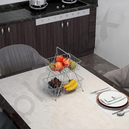 Plantex Fruit Basket for Dining Table/2-Tier Fruit Stand for Kitchen/Vegetable Basket Stand – Chrome (30 x 30 x 35 cm) - Image 5