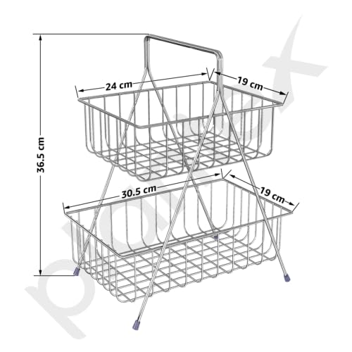 Plantex Fruit Basket for Dining Table/2-Tier Fruit Stand for Kitchen/Vegetable Basket Stand – Chrome (30 x 30 x 35 cm) - Image 2