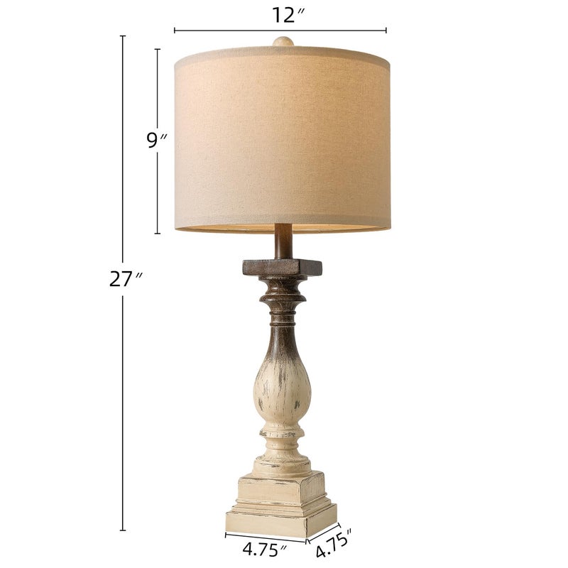 BOBOMOMO 27" Farmhouse Table Lamps with USB-A +C Ports, Vintage Rustic Side Table Lamps Set of 2, Linen Shade, Retro Bedside Night Stand Lamps for Living Room, Bedroom, Office, Home Decor - Image 4