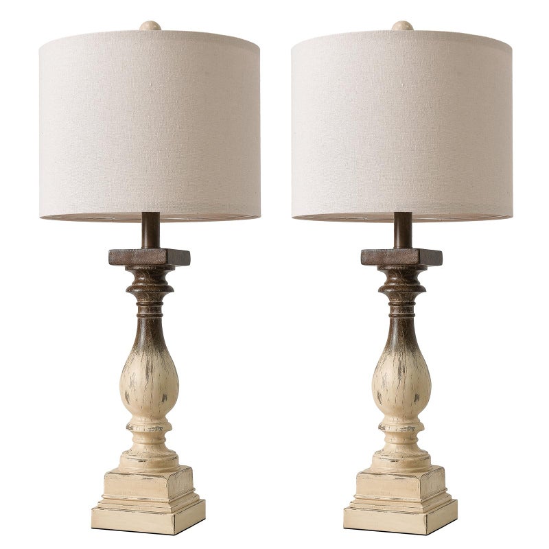 BOBOMOMO 27" Farmhouse Table Lamps with USB-A +C Ports, Vintage Rustic Side Table Lamps Set of 2, Linen Shade, Retro Bedside Night Stand Lamps for Living Room, Bedroom, Office, Home Decor - Image 5