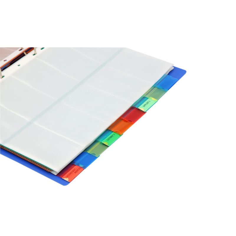 Solo A4 Business Cards Holder File, 500 Cards Pockets with Indexes Professional Document Organizer for Name, Visiting, Credit, Debit & ID Office Cards with Hard Plastic Cover File (Blue) - Image 3