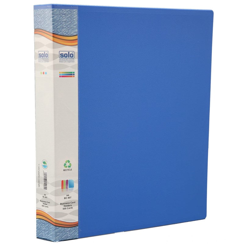 Solo A4 Business Cards Holder File, 500 Cards Pockets with Indexes Professional Document Organizer for Name, Visiting, Credit, Debit & ID Office Cards with Hard Plastic Cover File (Blue) - Image 4