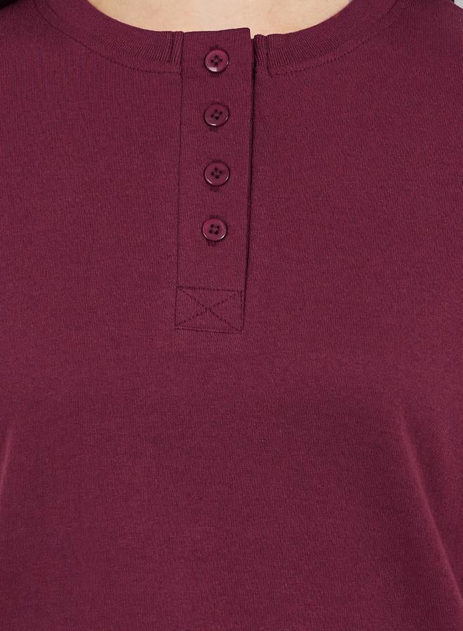 Styli Burgundy Knitted T-Shirt and Straight Pyjama Set for Women - Image 4