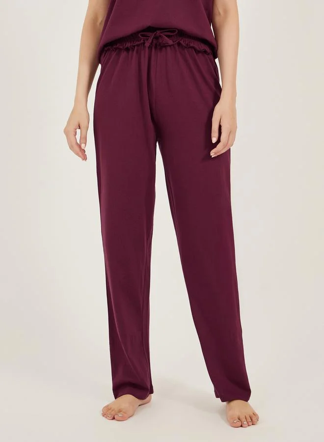 ستايلي Burgundy Knitted T-Shirt and Straight Pyjama Set for Women