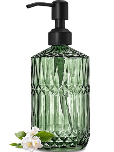 JASAI 18Oz Green Soap Dispenser with Black Rust Proof Pump, Refillable Kitchen soap Dispenser with Thick Glass, Soap Dispenser Bathroom for Hand soap, Dish Soap, Lotion, Body Wash. - Image 1