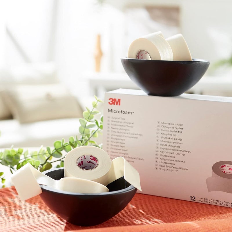 3M Microfoam Surgical Tape 1" x 5 1/2 yd - Box of 12 Rolls - Image 5