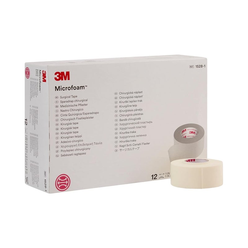 3M Microfoam Surgical Tape 1" x 5 1/2 yd - Box of 12 Rolls - Image 1