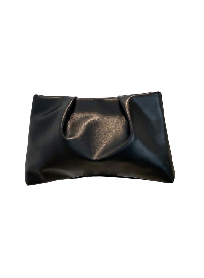 OYOANGLE Women's PU Leather Clutch Purses Small Zipper Ruched Minimalist Handbag Black One Size - Image 1