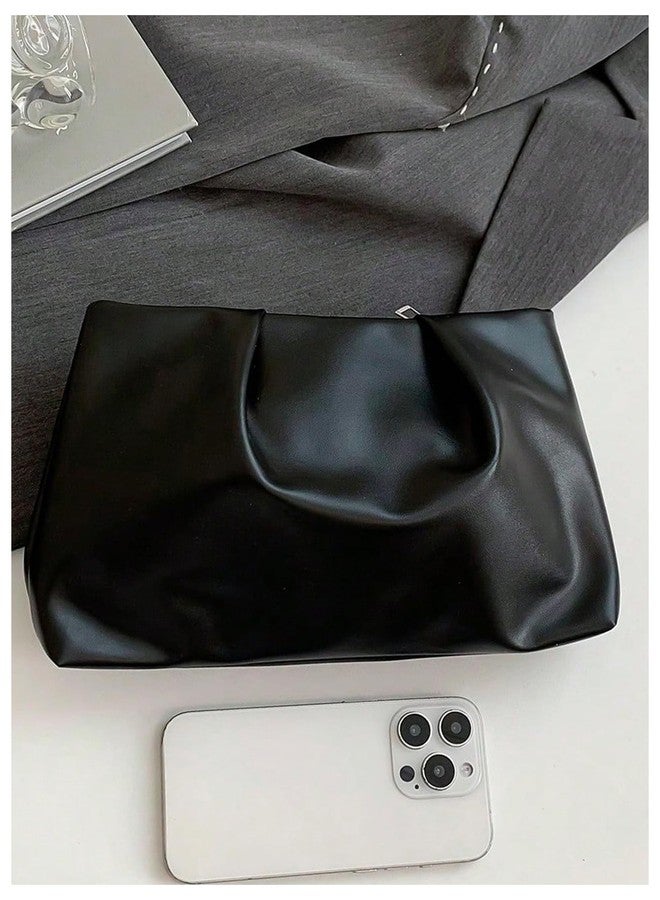 OYOANGLE Women's PU Leather Clutch Purses Small Zipper Ruched Minimalist Handbag Black One Size - Image 5