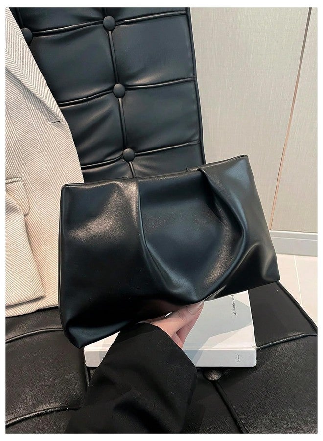 OYOANGLE Women's PU Leather Clutch Purses Small Zipper Ruched Minimalist Handbag Black One Size - Image 2