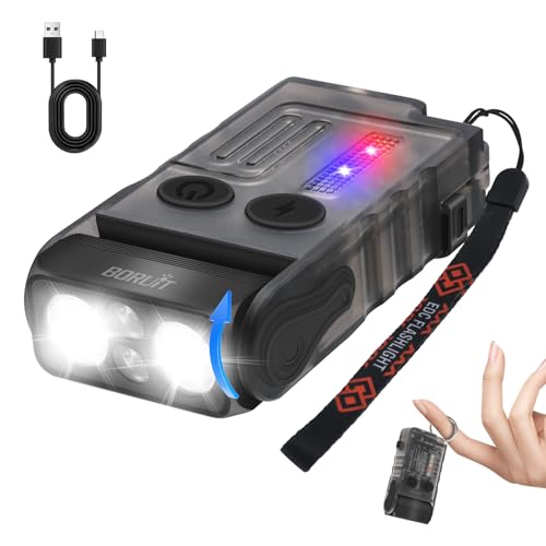 BORUIT V20 Small Powerful Pocket Flashlight,180°Head Swivels with Cob Side Light and Atmosphere Lamp Cap,Ip67 USB C Rechargeable Flashlight with Clip,Lanyard and Keychain,Magnetic Buzzer-13 Modes - Image 1