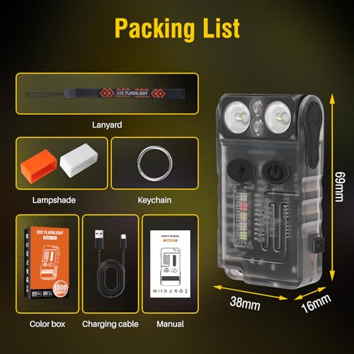 BORUIT V20 Small Powerful Pocket Flashlight,180°Head Swivels with Cob Side Light and Atmosphere Lamp Cap,Ip67 USB C Rechargeable Flashlight with Clip,Lanyard and Keychain,Magnetic Buzzer-13 Modes - Image 2