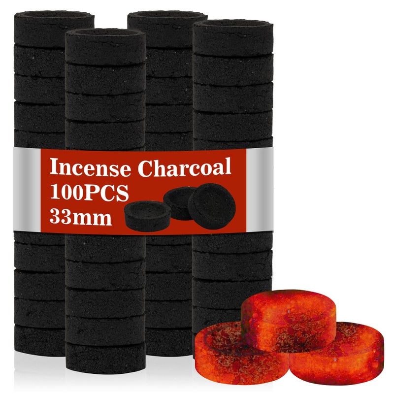 MAQIHAN 100PCS Incense Charcoal Briquettes - Charcoal Tablets Incense Burner Charcoal Burning Discs Resin Burner Grilling Quick Light Natural Charcoal Instant Fire Coals Supplies - Image 1