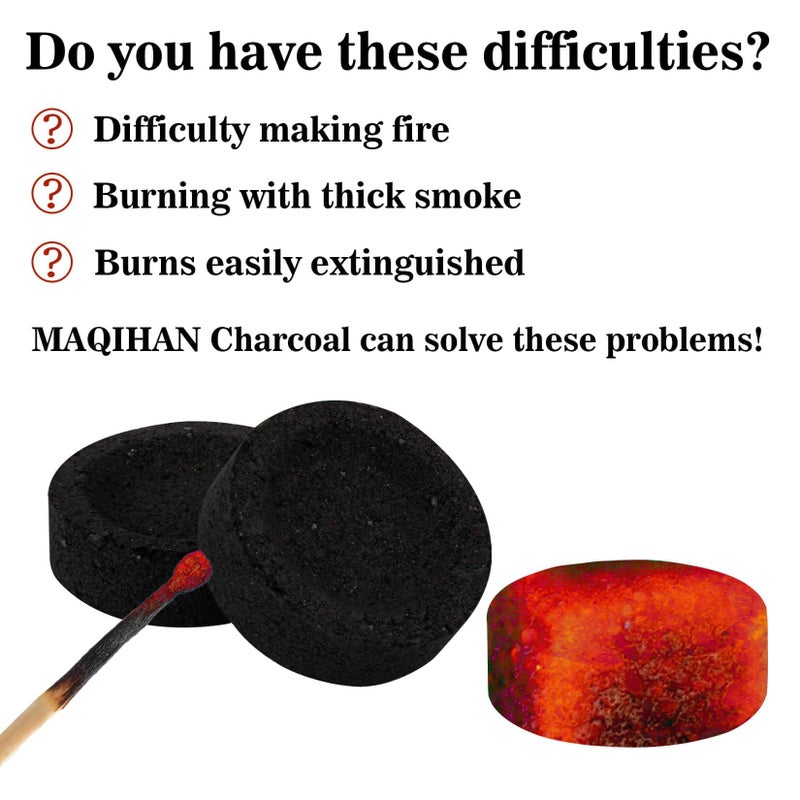 MAQIHAN 100PCS Incense Charcoal Briquettes - Charcoal Tablets Incense Burner Charcoal Burning Discs Resin Burner Grilling Quick Light Natural Charcoal Instant Fire Coals Supplies - Image 2