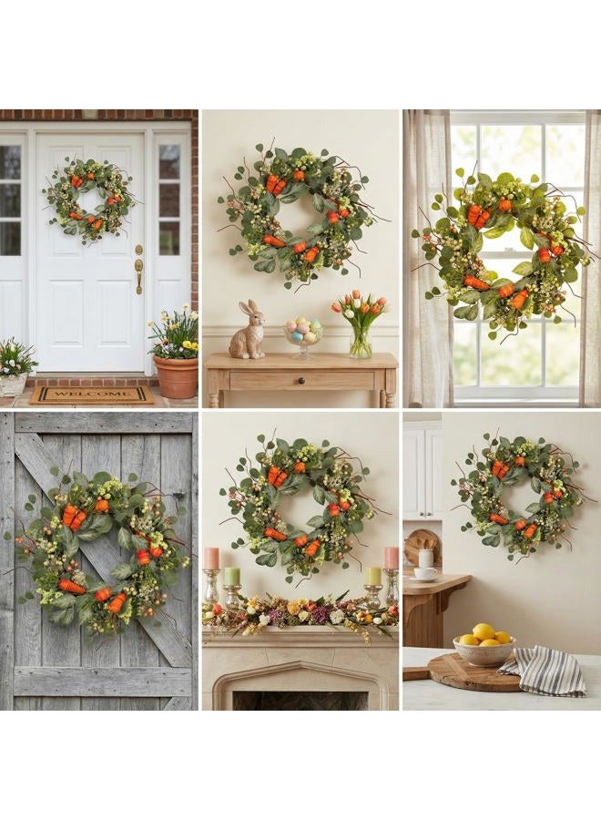 Quixem Spring Wreath Artificial Carrot Eucalyptus Wreath 22IN, Orange Green White, Spring Easter Summer Front Door Wall Decor - Image 3