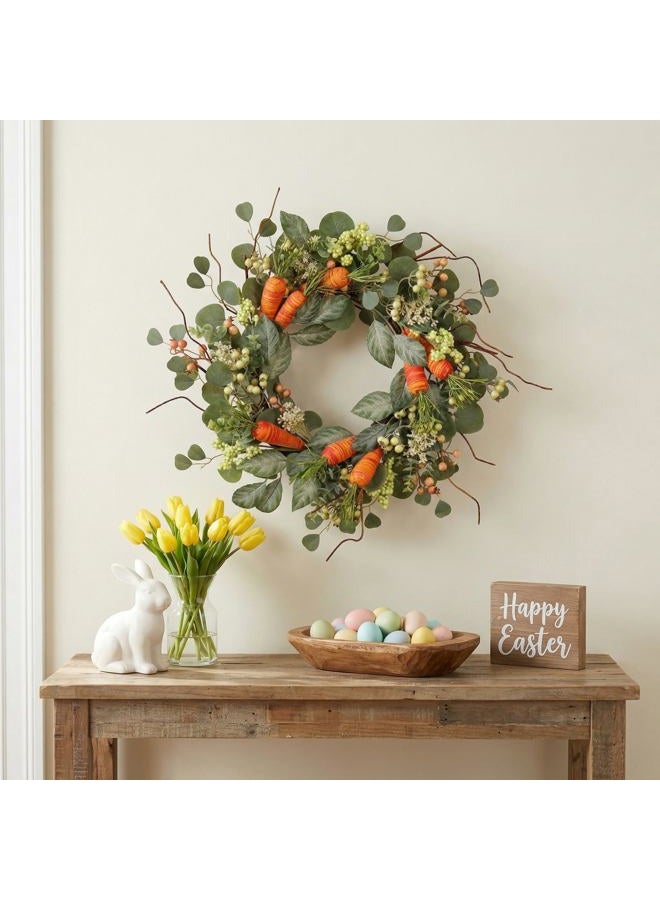 Quixem Spring Wreath Artificial Carrot Eucalyptus Wreath 22IN, Orange Green White, Spring Easter Summer Front Door Wall Decor - Image 2