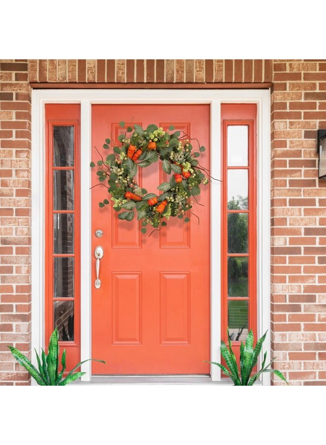 Quixem Spring Wreath Artificial Carrot Eucalyptus Wreath 22IN, Orange Green White, Spring Easter Summer Front Door Wall Decor - Image 4