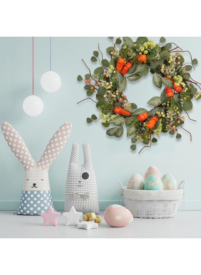 Quixem Spring Wreath Artificial Carrot Eucalyptus Wreath 22IN, Orange Green White, Spring Easter Summer Front Door Wall Decor - Image 5