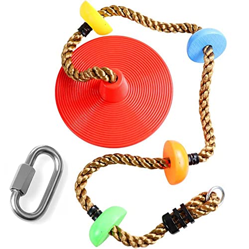 REZNOR Platforms Disc Tree Swing Seat and Climbing Knot Rope with Carabiner Hook for Kids Outdoor Playground Set (Multicolour) - Image 1